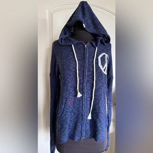Just Madison Peace Sign Hoodie Blue Knit Zip Sweatshirt XS